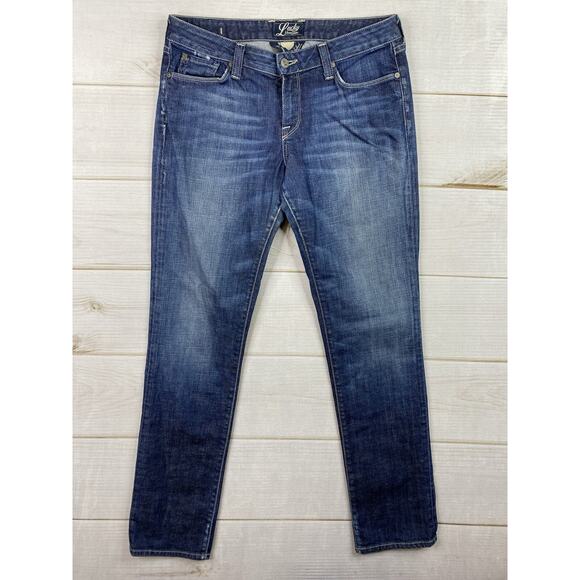 Lucky Brand Jeans Womens 12/31 Dark Blue Distressed Gene Montesano Lola Skinny - Picture 1 of 11